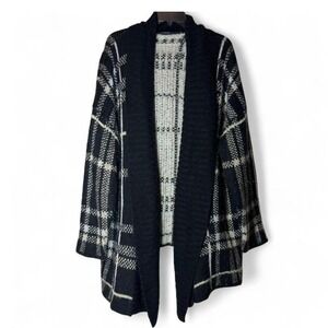 Lane Bryant Black Plaid Open Front Knit Cardigan Sweater Womens 2X 3X Whimsigoth